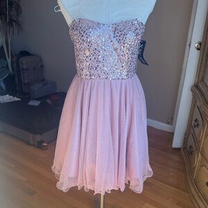 Xscape formal blush dress with sequence and tulle